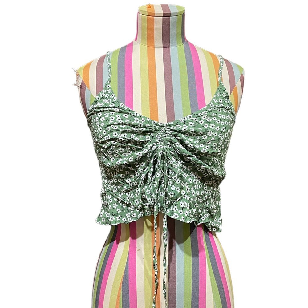 wild fable Green Floral Ruched Crop Top